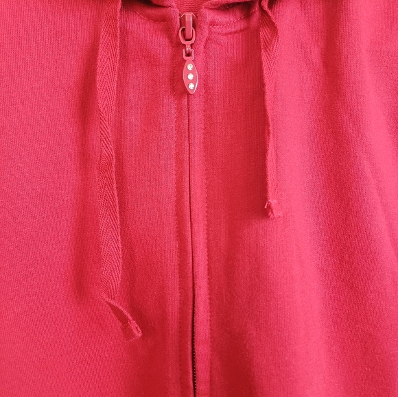 Quacker Factory Short Sleeve Zip-Up Hoodie Jacket Stud Details Red XL A225701 - Picture 3 of 10